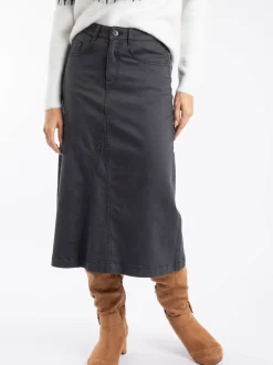 Weird Fish Black Juda Longline Denim Skirt