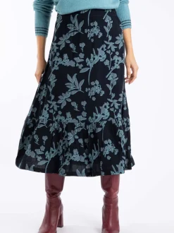 Weird Fish Blue Minnerve Tiered Printed Midi Skirt