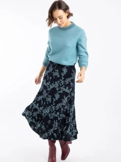 Weird Fish Blue Minnerve Tiered Printed Midi Skirt