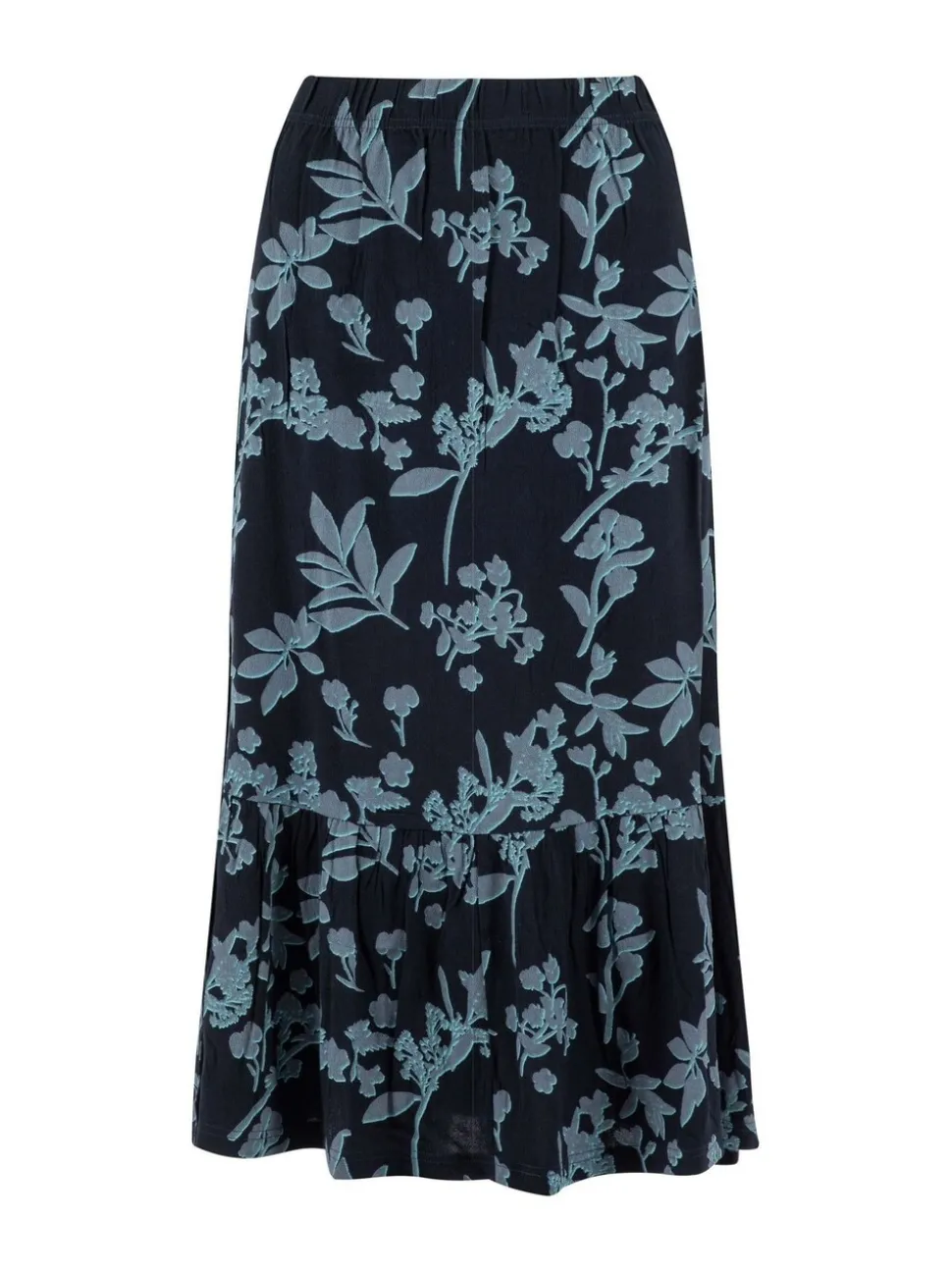 Weird Fish Blue Minnerve Tiered Printed Midi Skirt