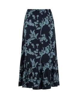 Weird Fish Blue Minnerve Tiered Printed Midi Skirt