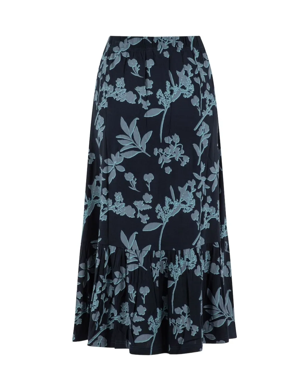 Weird Fish Blue Minnerve Tiered Printed Midi Skirt
