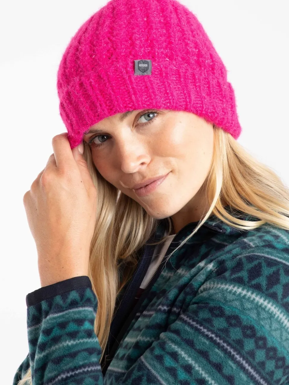 Weird Fish Pink Clare Double Rib Beanie Hat