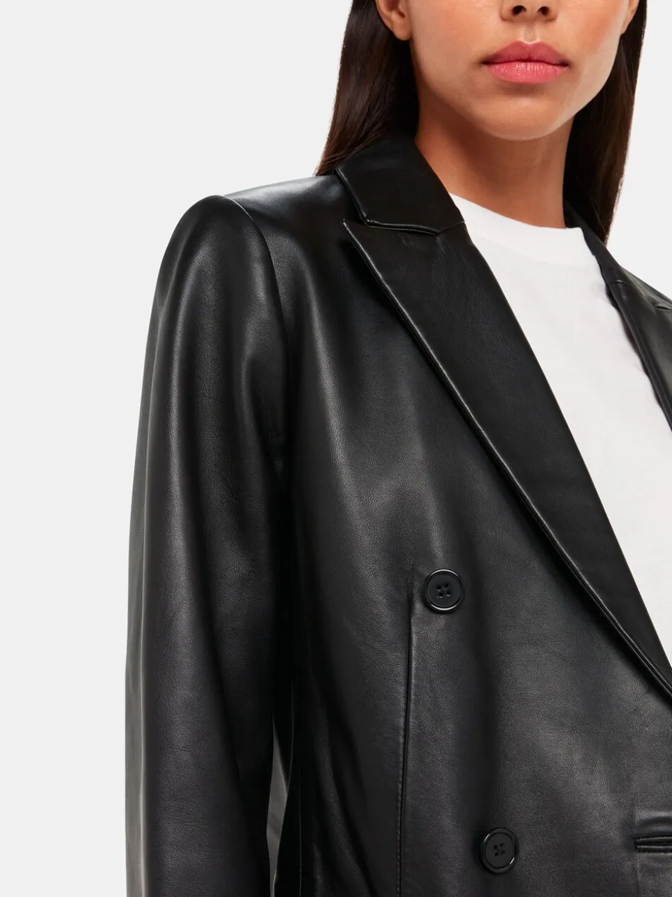 Whistles Aliza Waisted Leather Black Blazer