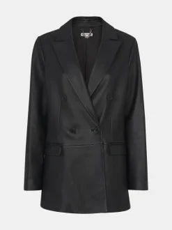 Whistles Aliza Waisted Leather Black Blazer