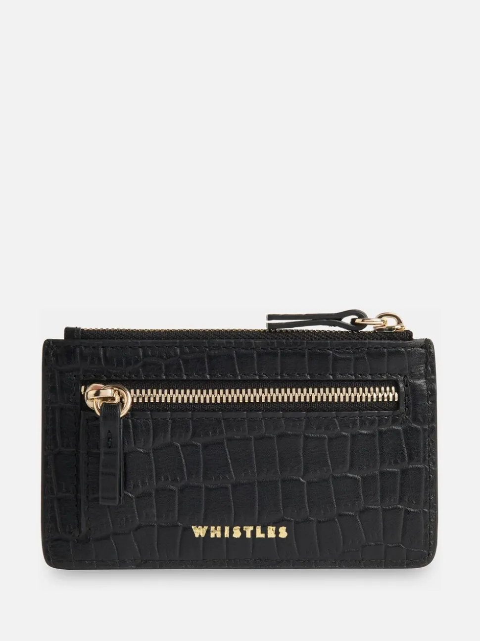 Whistles Black Croc Zip Top Card Holder Purse