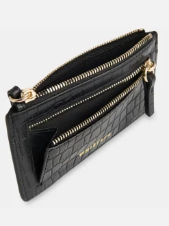 Whistles Black Croc Zip Top Card Holder Purse