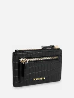 Whistles Black Croc Zip Top Card Holder Purse