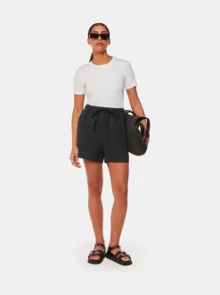 Whistles Black Linen Elasticated Shorts