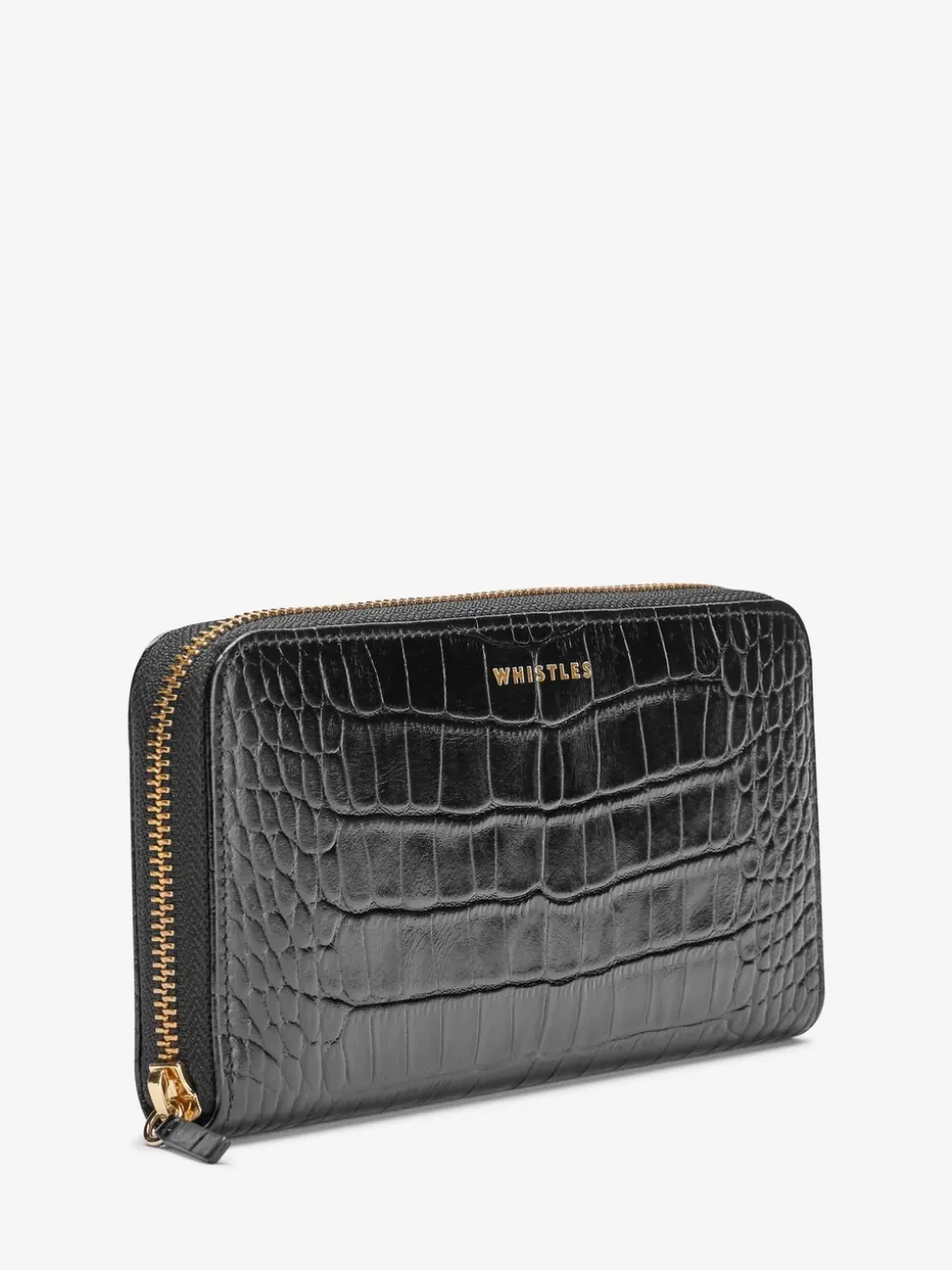 Whistles Black Long Shiny Croc Effect Purse