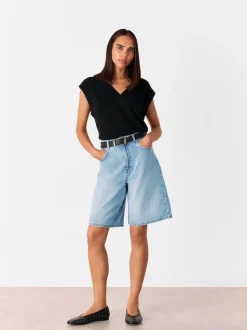 Whistles Blue 100% Cotton Authentic Knee Length Shorts