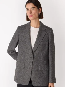 Whistles Grey Herringbone Wool Blend Blazer