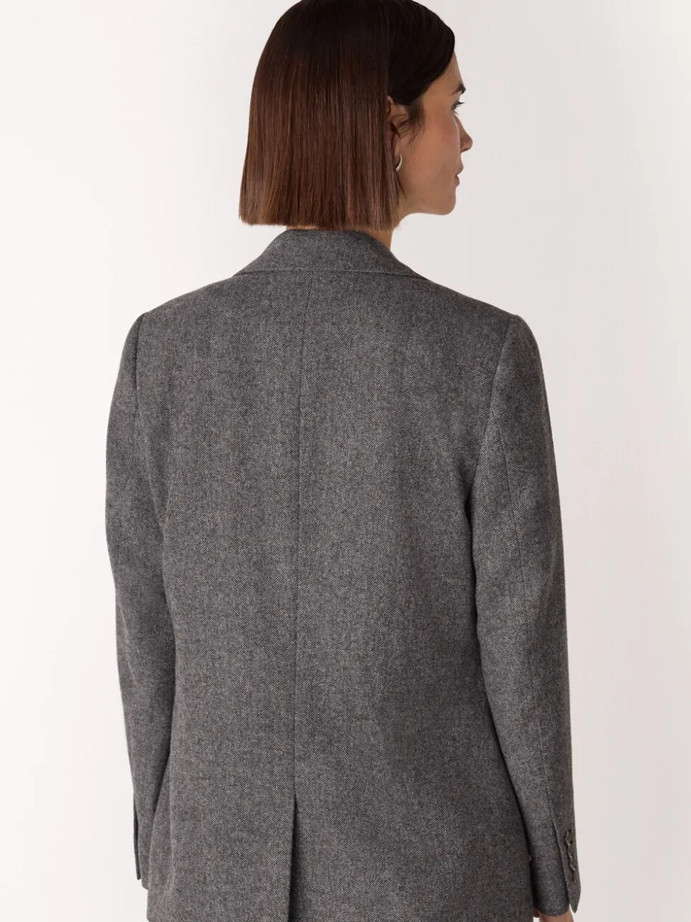Whistles Grey Herringbone Wool Blend Blazer