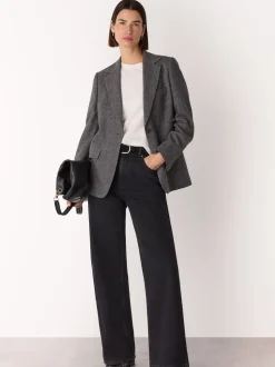 Whistles Grey Herringbone Wool Blend Blazer
