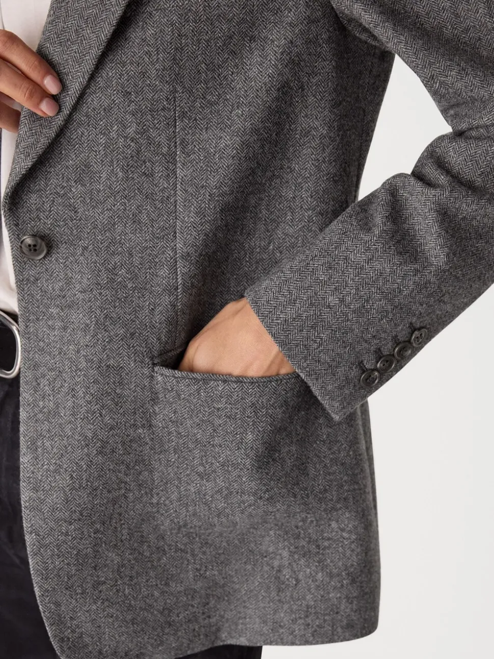 Whistles Grey Herringbone Wool Blend Blazer