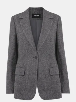 Whistles Grey Herringbone Wool Blend Blazer