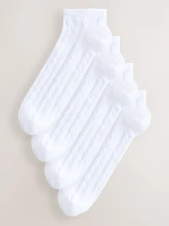White Cable Trainer Socks 4 Pack