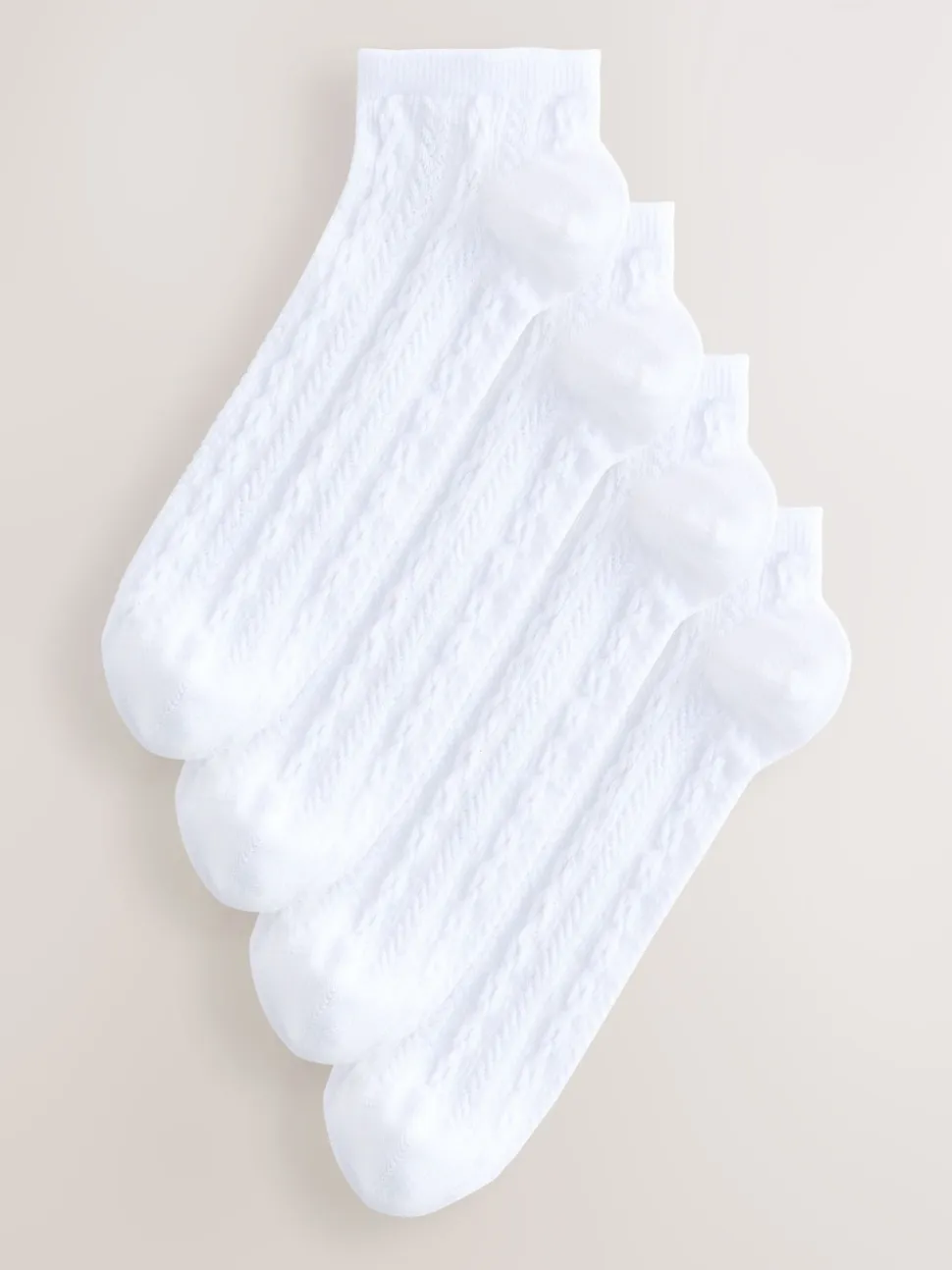 White Cable Trainer Socks 4 Pack
