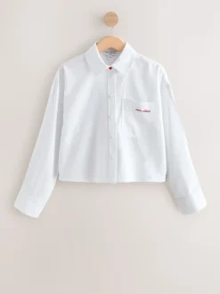 White Casual Long Sleeve Cropped Shirt