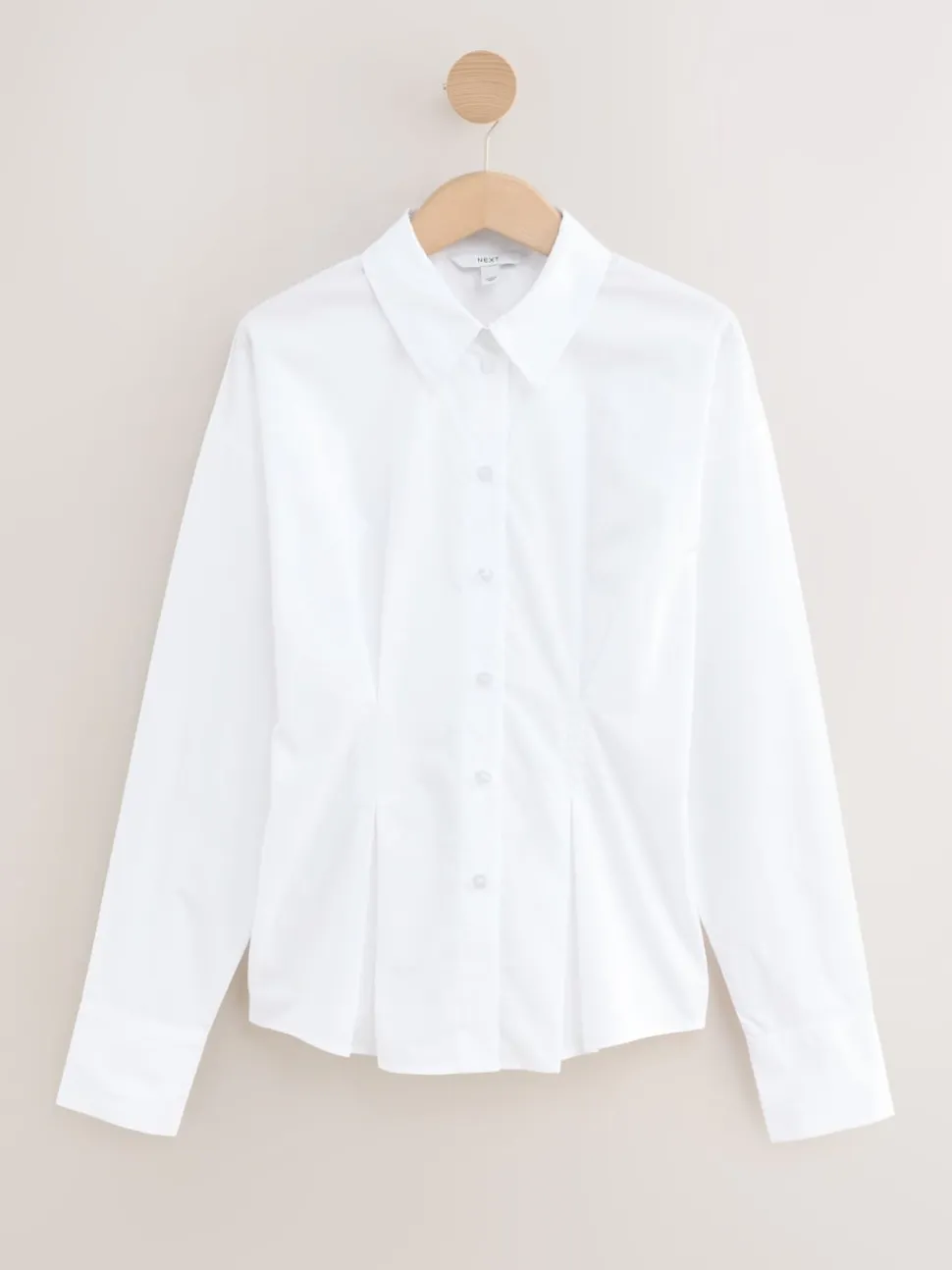 White Cinched Waist Fitted Shirt