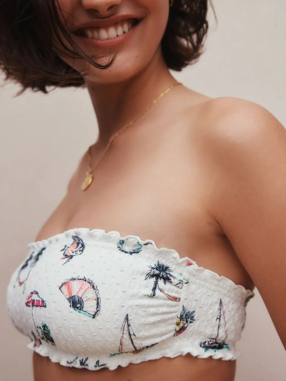 White Conversational Broderie Bandeau Bikini Top