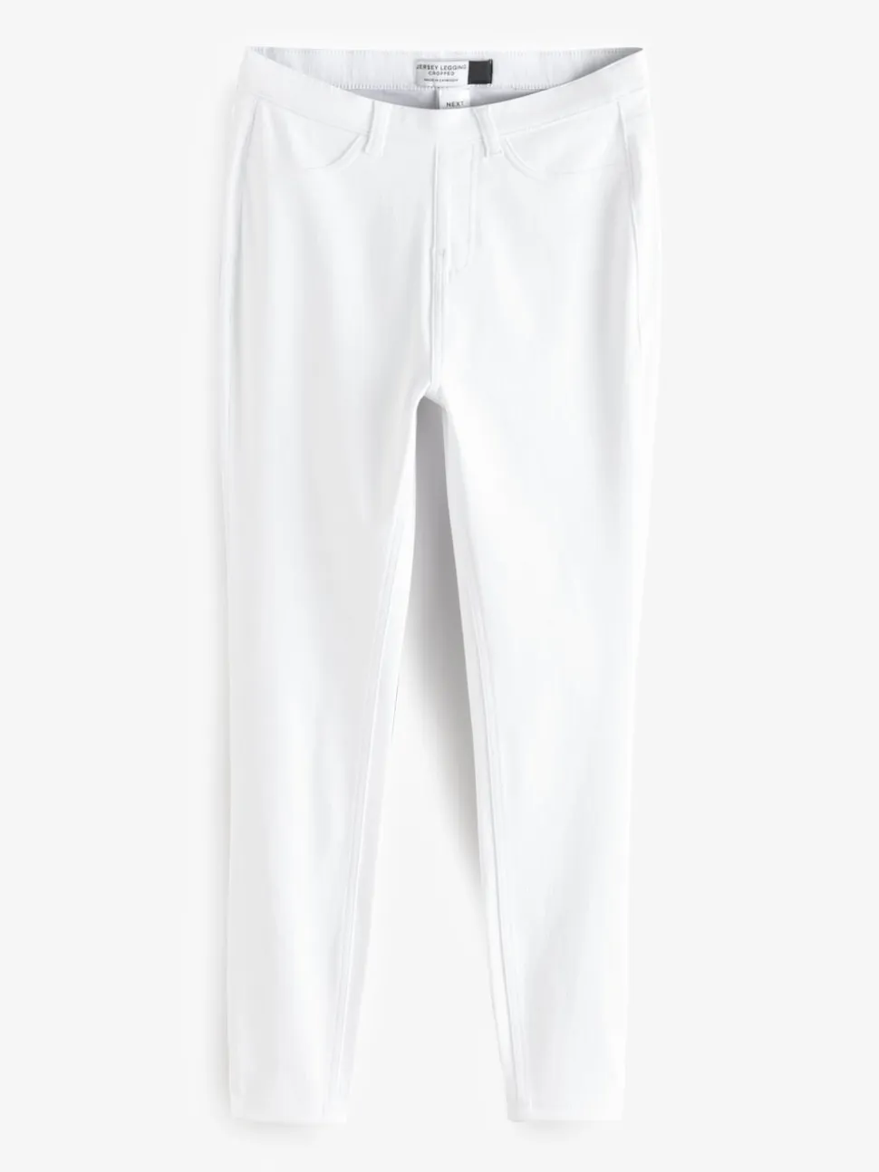 White Cropped Denim Jersey Leggings