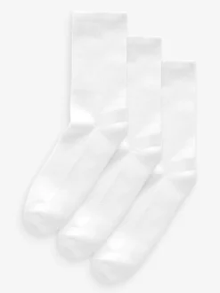 White Cushion Sole Ribbed Sport Ankle Socks 3 Pack With Arch Support