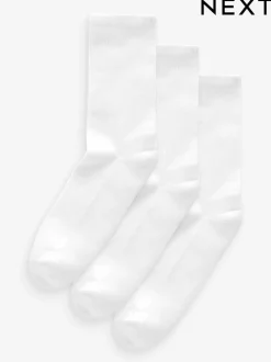 White Cushion Sole Ribbed Sport Ankle Socks 3 Pack With Arch Support