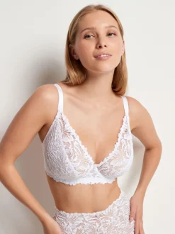 White DD+ Non Pad Plunge Lace Ultimate Comfort Bra