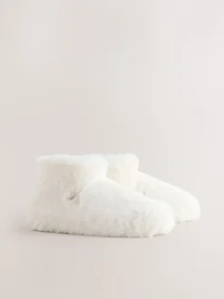 White Faux Fur Boot Slippers
