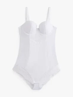 White Firm Tummy Control Cupped Lace Body