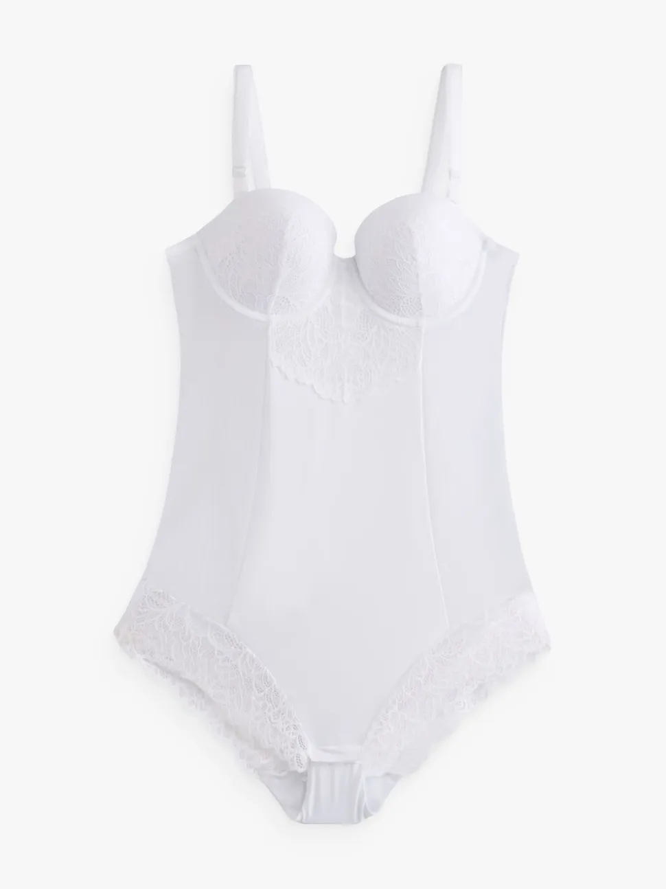 White Firm Tummy Control Cupped Lace Body