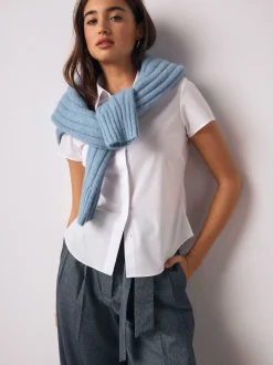 White Fitted Stretch Essential Short Sleeve Shirt