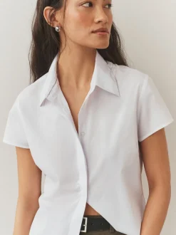White Fitted Stretch Essential Short Sleeve Shirts 2 Pack