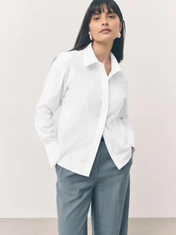 White Fitted Stretch Essential Long Sleeve Shirts 2 Pack