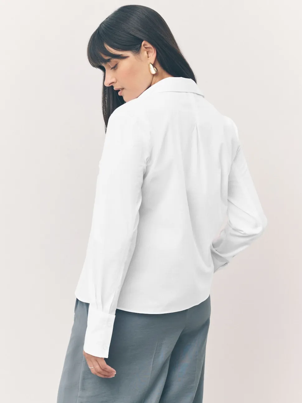 White Fitted Stretch Essential Long Sleeve Shirts 2 Pack