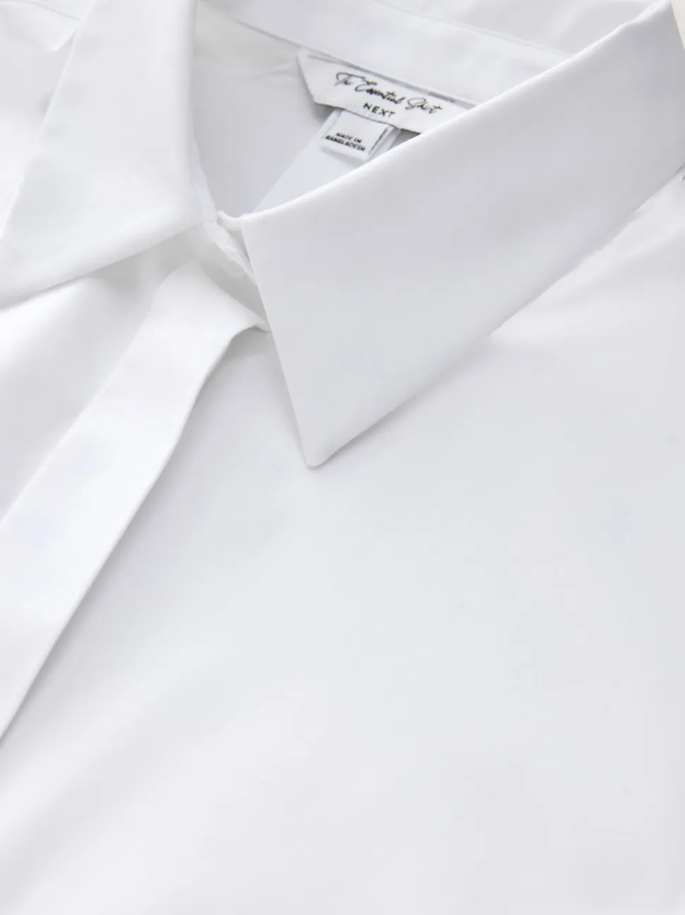 White Fitted Stretch Essential Long Sleeve Shirts 2 Pack