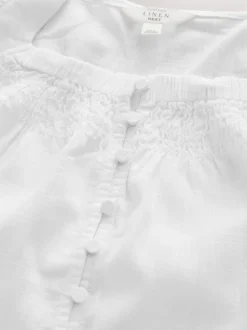 White Flutter Sleeve Button Front Top With Linen