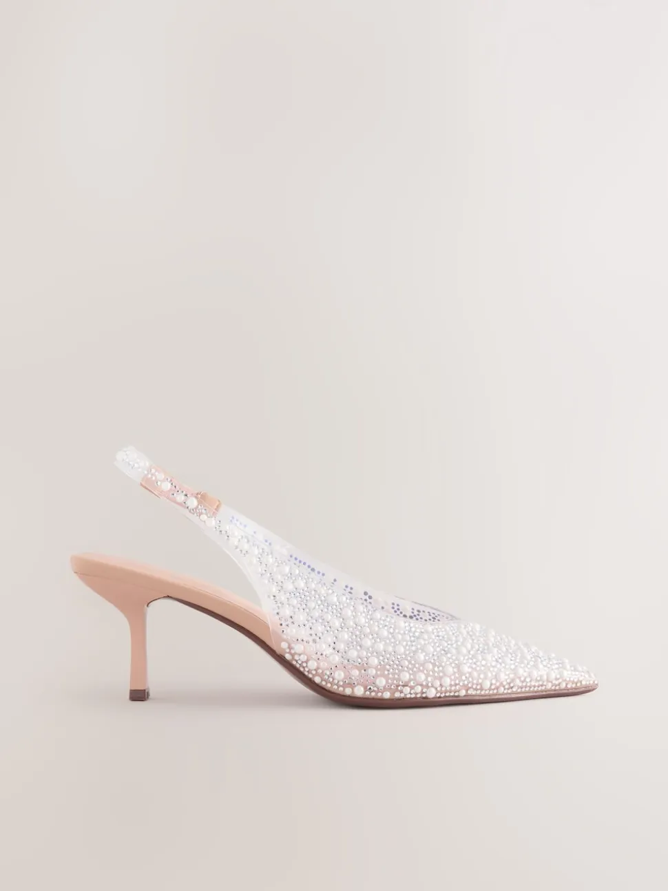 White Forever Comfort® Point Toe Vinyl Jewel Detail Sling Back Heels