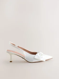 White Forever Comfort® Wedding Satin Bow Pointed Toe Slingback Heels