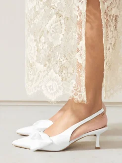 White Forever Comfort® Wedding Satin Bow Pointed Toe Slingback Heels