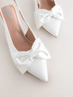 White Forever Comfort® Wedding Satin Bow Pointed Toe Slingback Heels