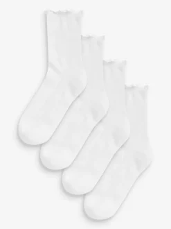 White Frill Top Cushion Sole Ankle Socks 4 Pack