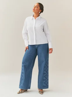 White Fuller Bust Fitted Stretch Essential Long Sleeve Shirt