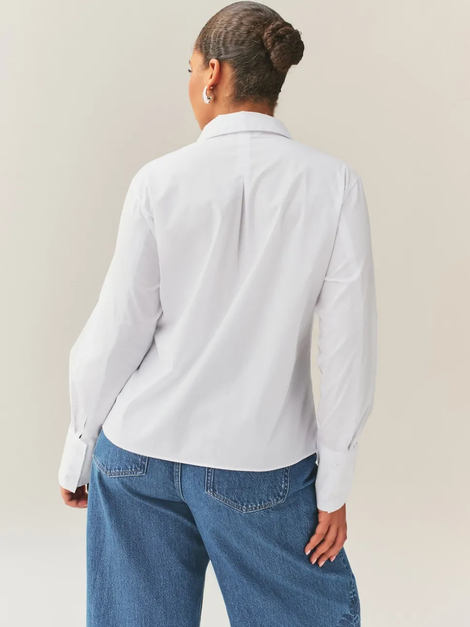 White Fuller Bust Fitted Stretch Essential Long Sleeve Shirt