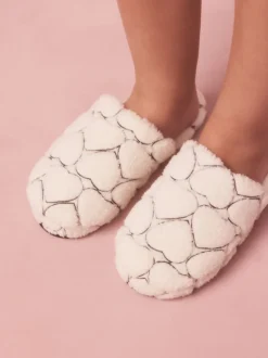 White Heart Borg Mule Slippers