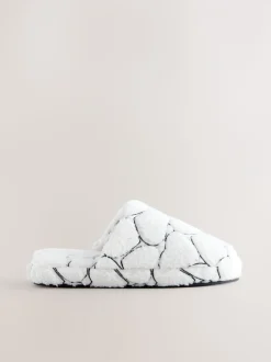 White Heart Borg Mule Slippers