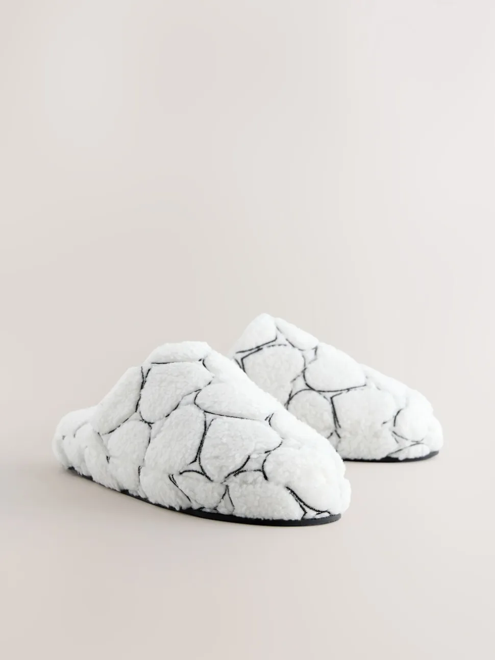 White Heart Borg Mule Slippers