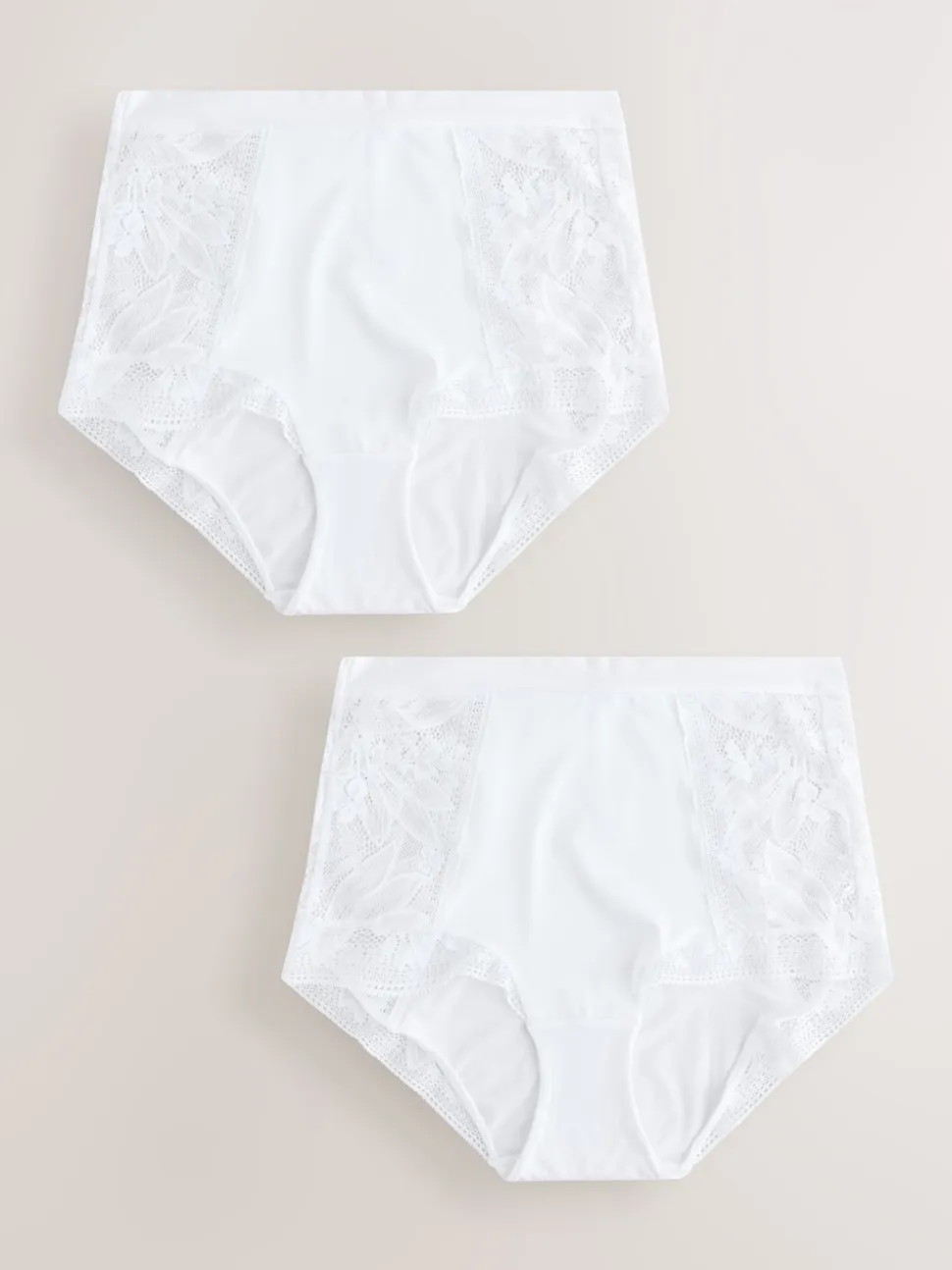 White High Waist Lace & Microfibre Knickers 2 Pack