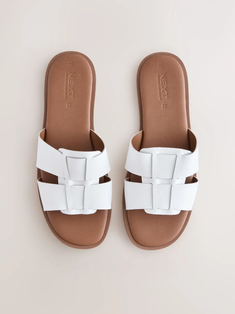 White Leather Standard/Wide Fit Slot Mule Sandals